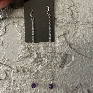 Chic Silver and purple amethyst beaded Chain Earrings